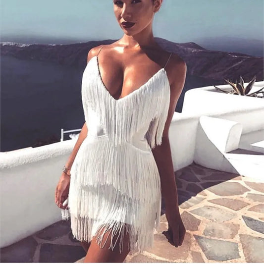 Elorune Tassel Mini Dress – Dance the Night in Effortless Vintage Allure